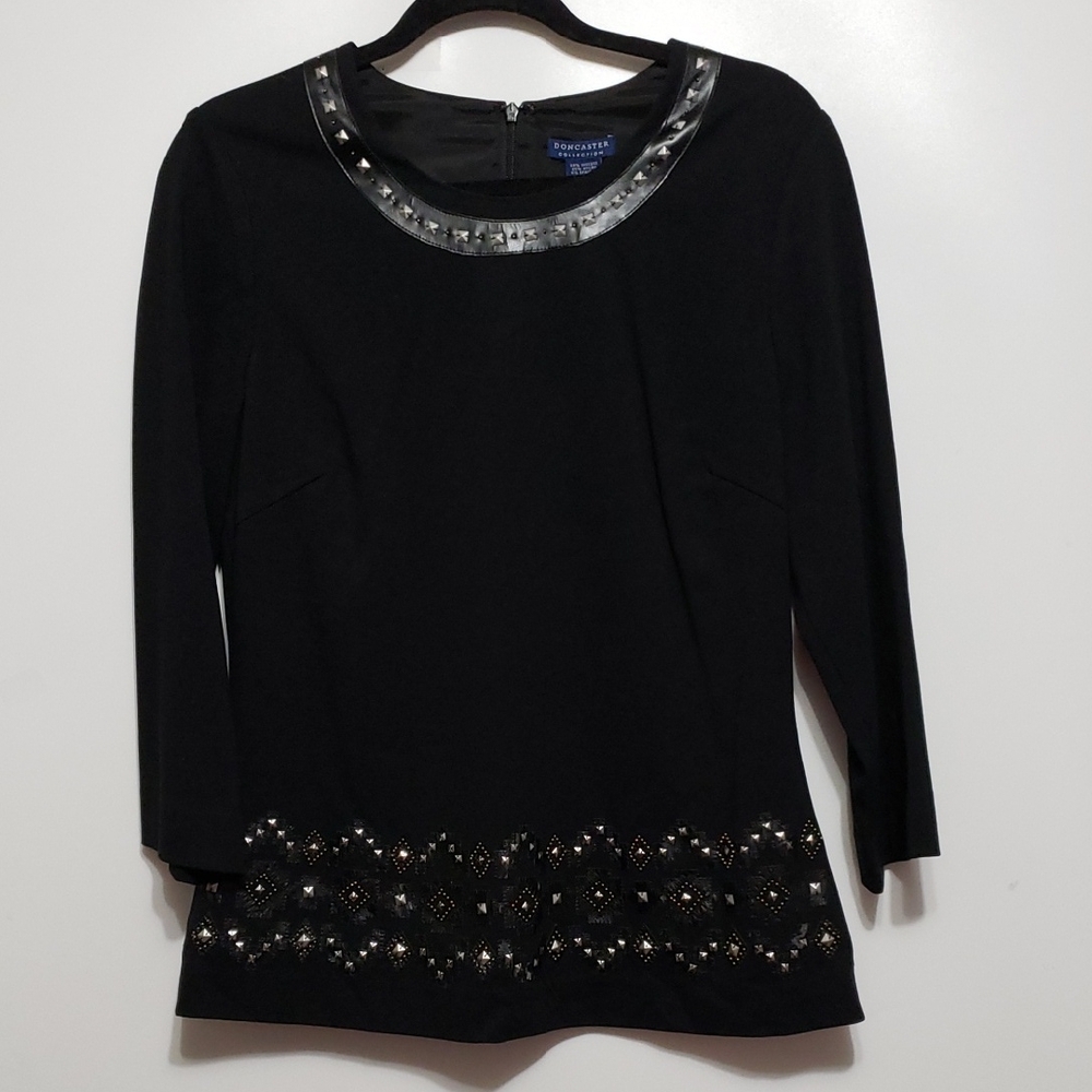 Doncaster Collection Black Top with Sequin Metallic Trim